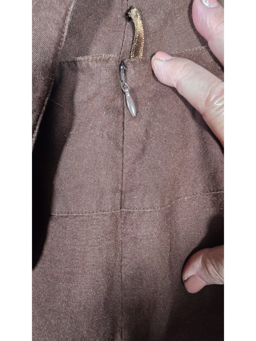 Dressbarn Brown Linen Blend A-Line Skirt Embroidered Sequin Boho Lined Women 16 - Picture 6 of 12
